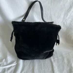 INC INTERNATIONAL CONCEPTS Binxee Black Velvet/Faux Fur Bucket Purse Handbag